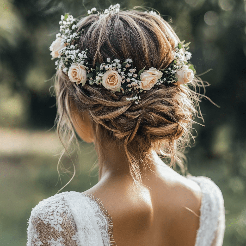 Menyasszonyi konty virággal