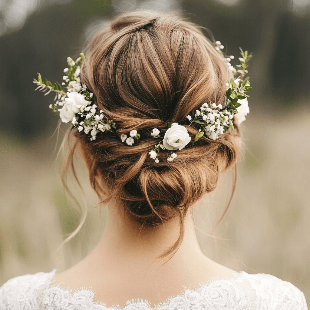 Menyasszonyi konty virággal