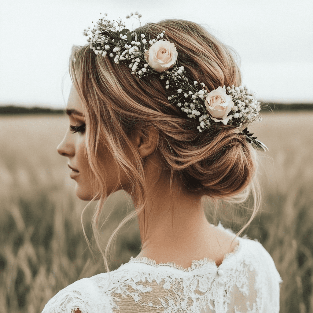 Menyasszonyi konty virággal