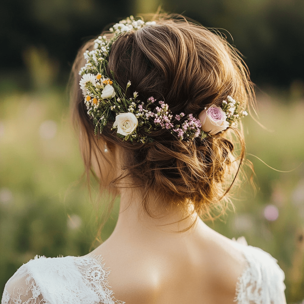 Menyasszonyi konty virággal