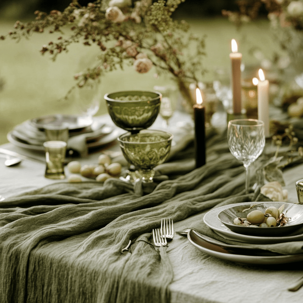 Olajzöld esküvői dekoráció