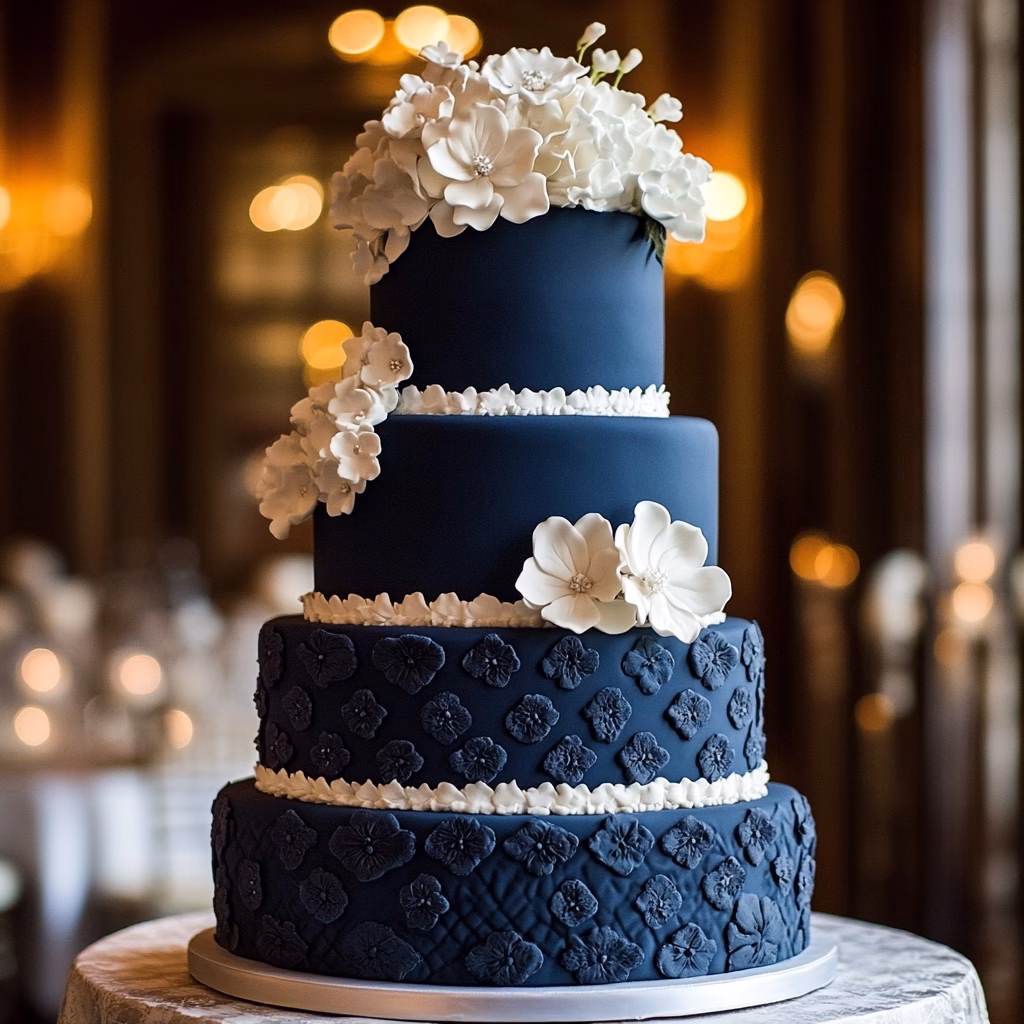 Navy kék esküvői torta