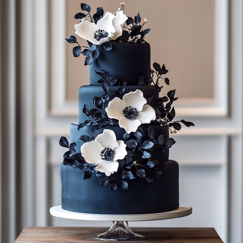 Navy kék esküvői torta