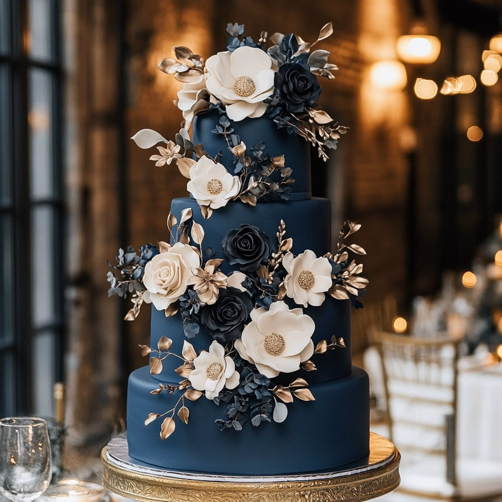 Navy kék esküvői torta