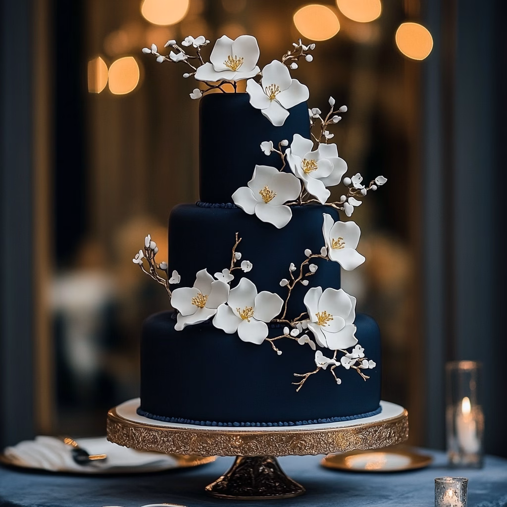 Navy kék esküvői torta