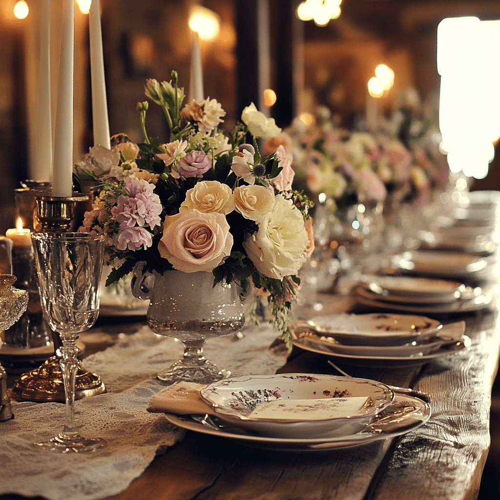 Vintage asztaldekoráció esküvőre