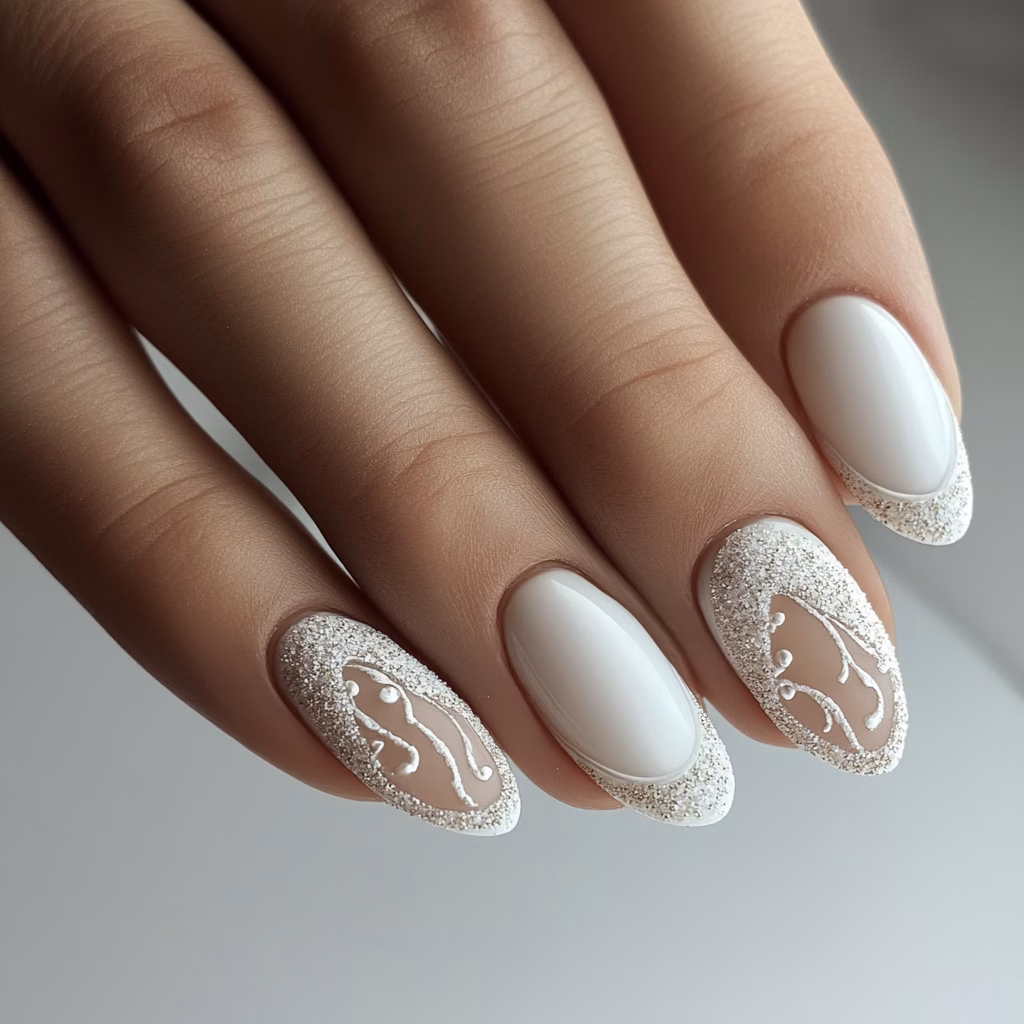 Elegáns fehér esküvői köröm