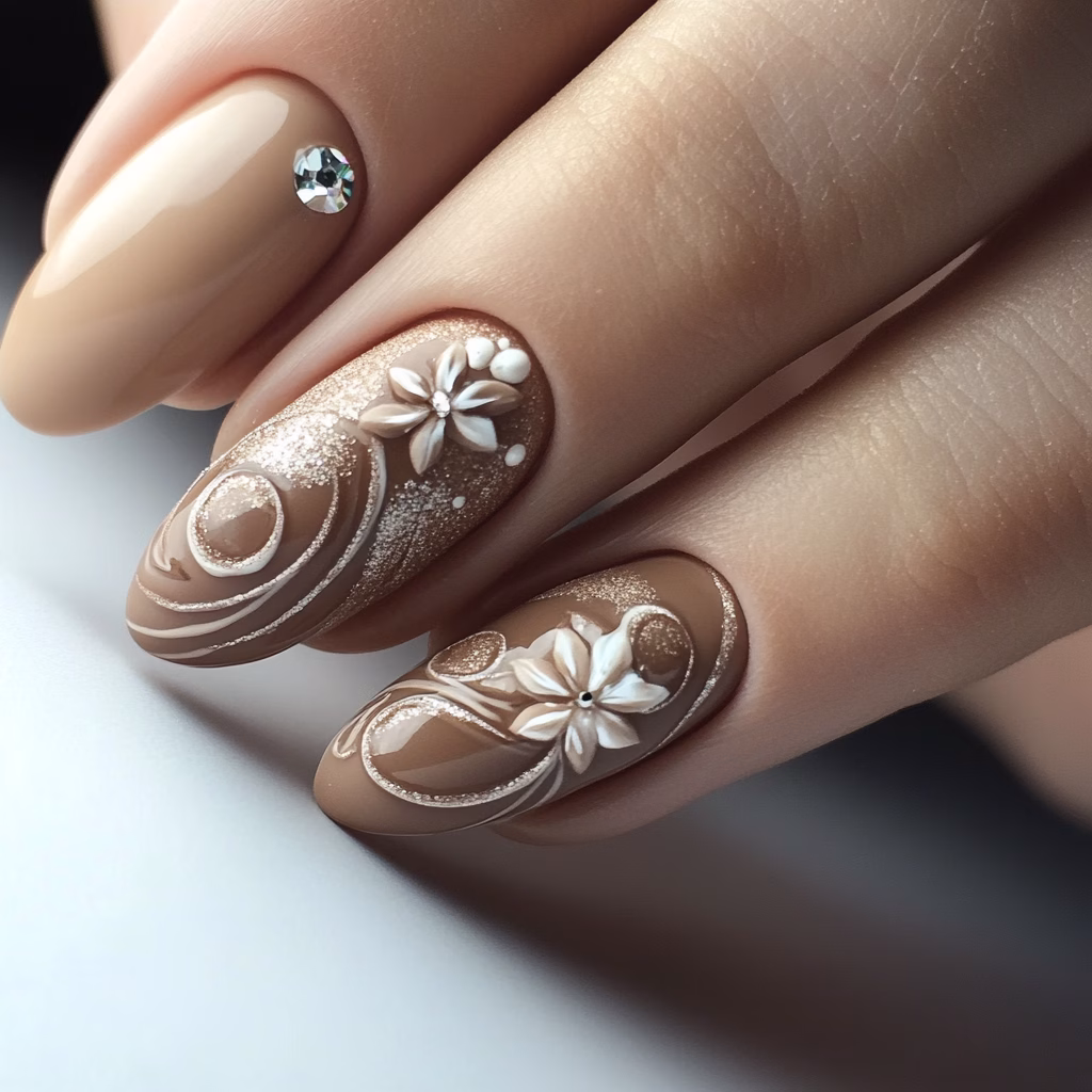 Mocha mousse esküvői köröm