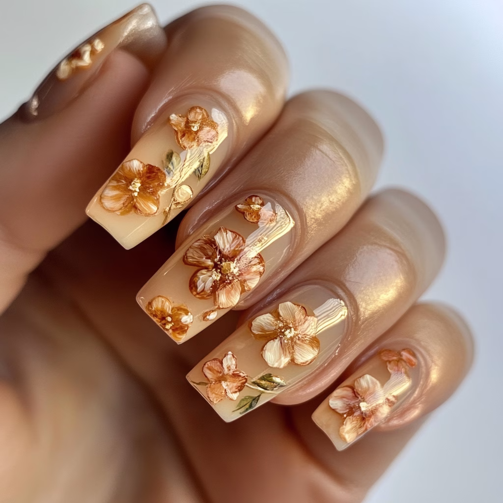 Esküvői köröm virág díszítéssel