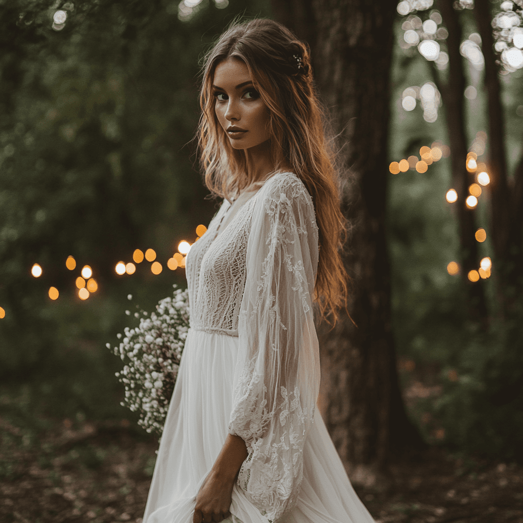 Boho-chic ruha hosszú, bő ujjakkal