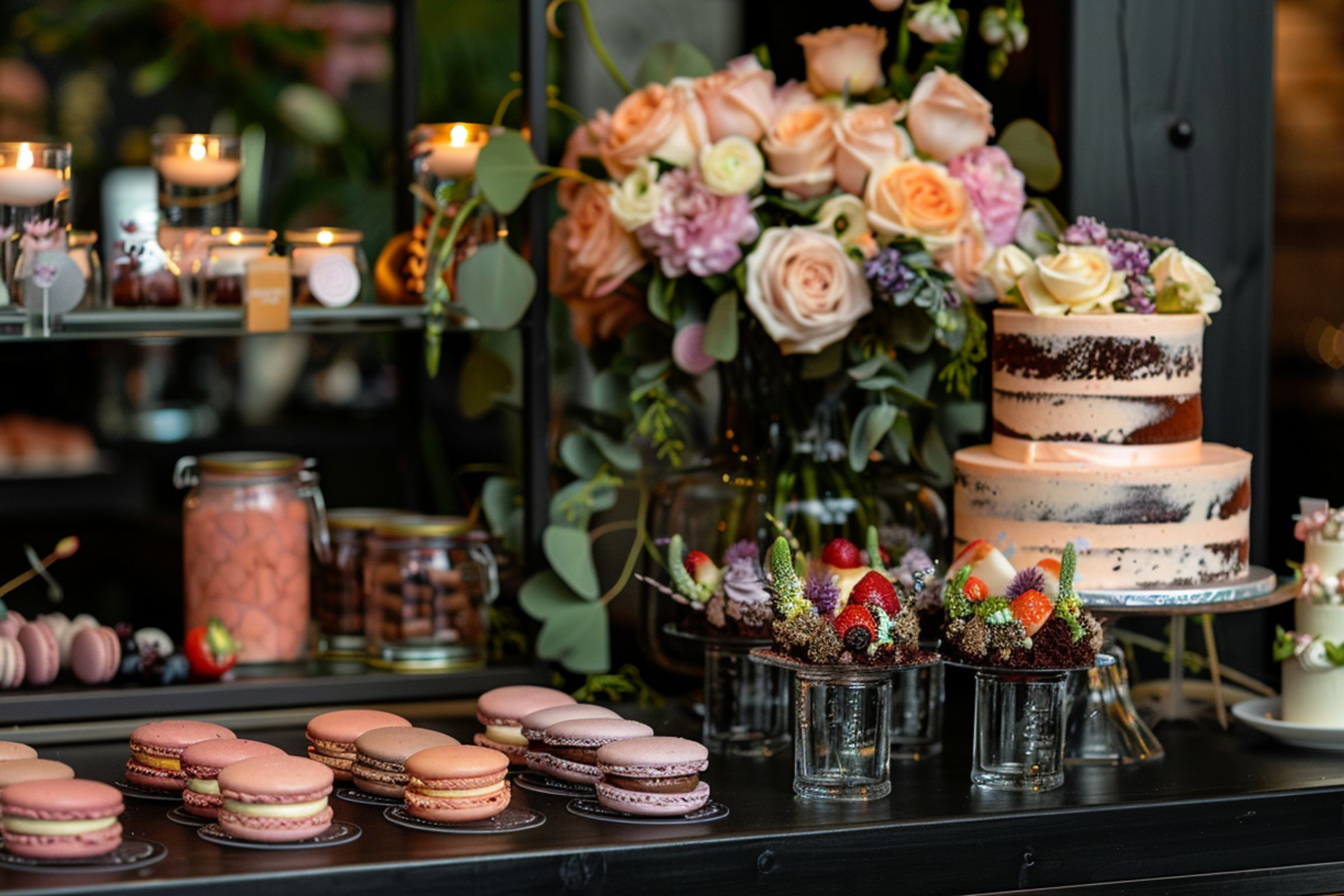 pasztell a tortán és desszertasztalon