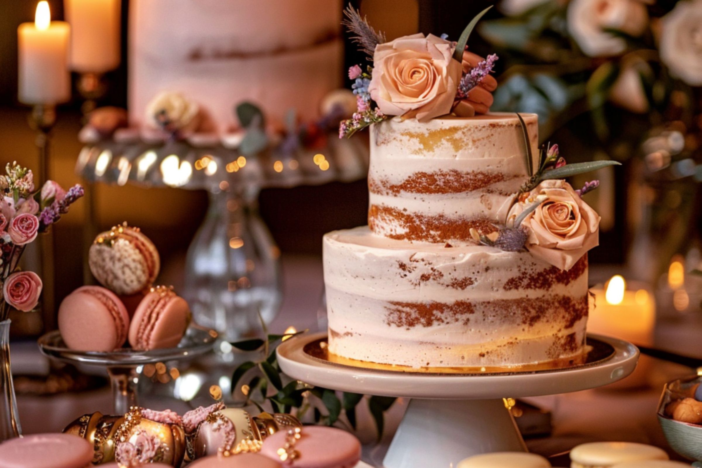 pasztell a tortán és desszertasztalon