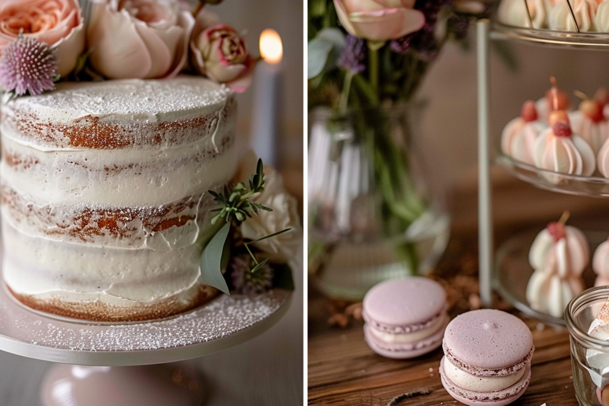 pasztell a tortán és desszertasztalon