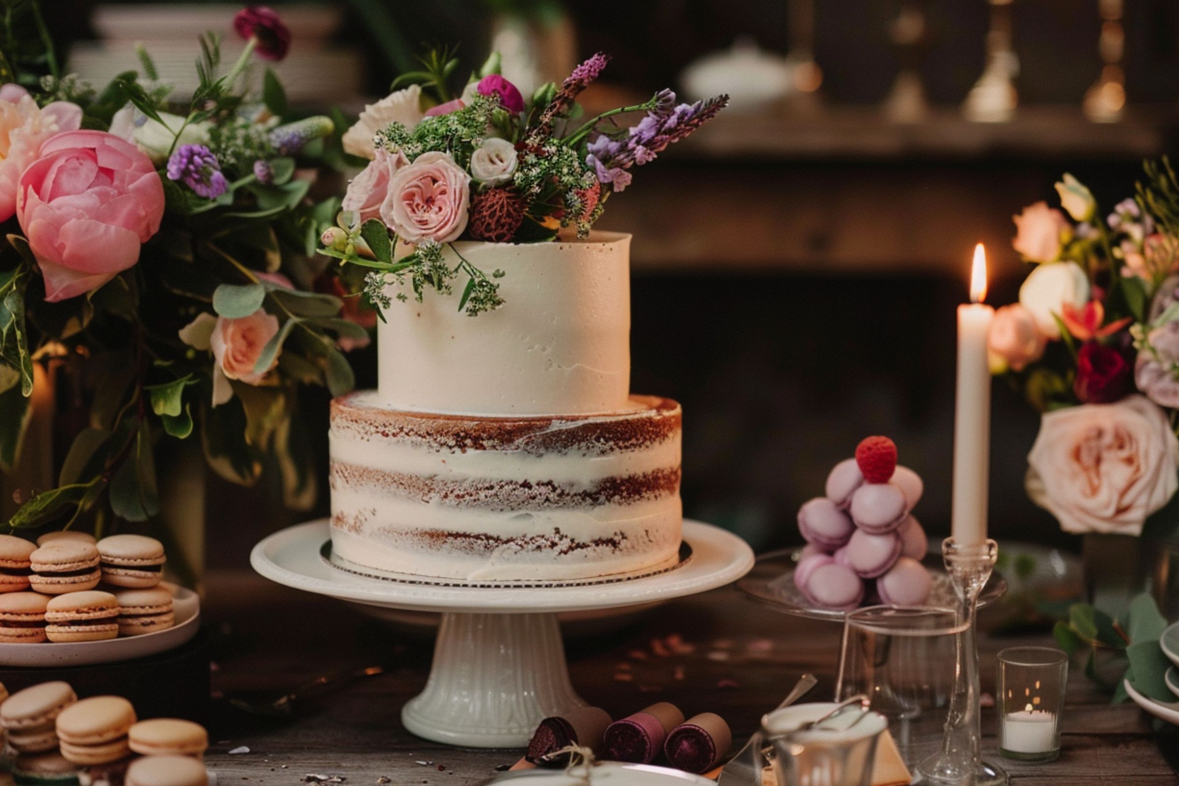 pasztell a tortán és desszertasztalon