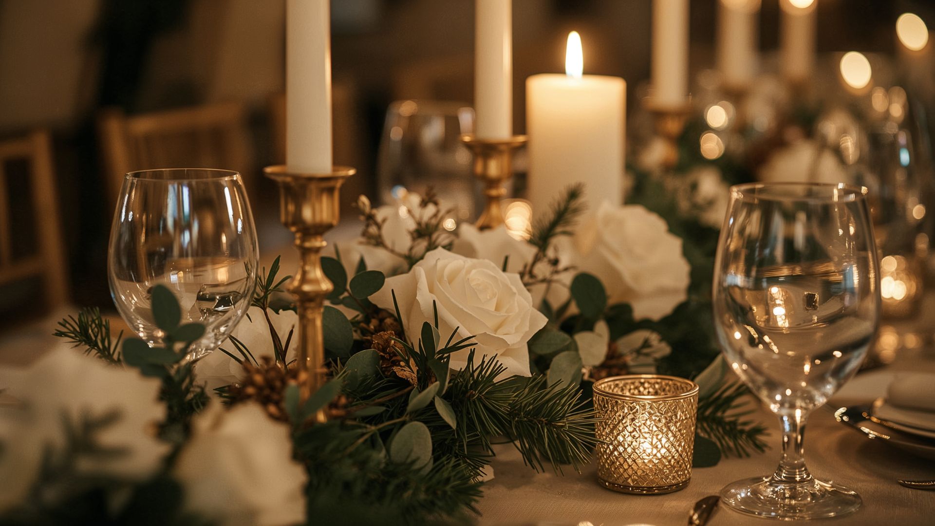 Gyertyafényes asztaldekoráció